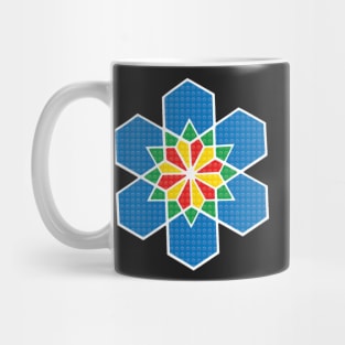 SNOWFLAKE GEOMETRIC STAR DESIGN BLUE YELLOW RED GREEN BRIGHT Mug